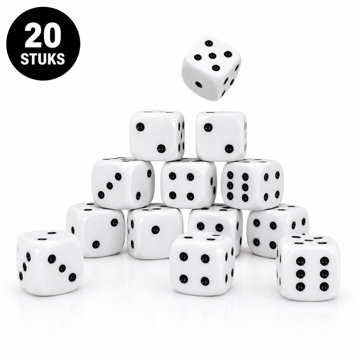 Witte Dobbelstenen Set – 20 Stuks – Dobbelstenen voor Yahtzee, Bordspellen & Gezelschapsspellen – Kunststof Dobbelset Wit – 16 mm