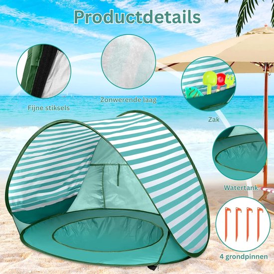 MRKK® Strandtent UV Bescherming - Strandtent Baby Pop Up - Strandtentje Extra Licht - Strandschelp - Strand Tent –Groen van Mrkk — afbeelding 4