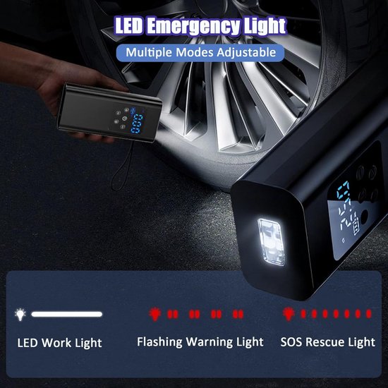 Qingning Draadloze Elektrische Luchtpomp, 150 PSI Elektrische Bandencompressor met , Auto Stop, LED Zaklamp, Draadloze Autopomp Set Mini Draagbare Pomp voor Auto, Fiets, Motor, Ballen van Merkloos — afbeelding 4