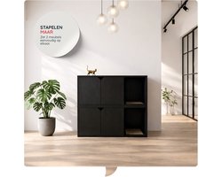 Catchi Kattenbak Kast - Kattenkast opstapelbaar - Kattenbak Meubel - Kattenbak Ombouw - kattenbak Huis - Voor 2 Katten Met Cat Scratcher & EVA drooghoud mat - Kattenkrabber - Zwart