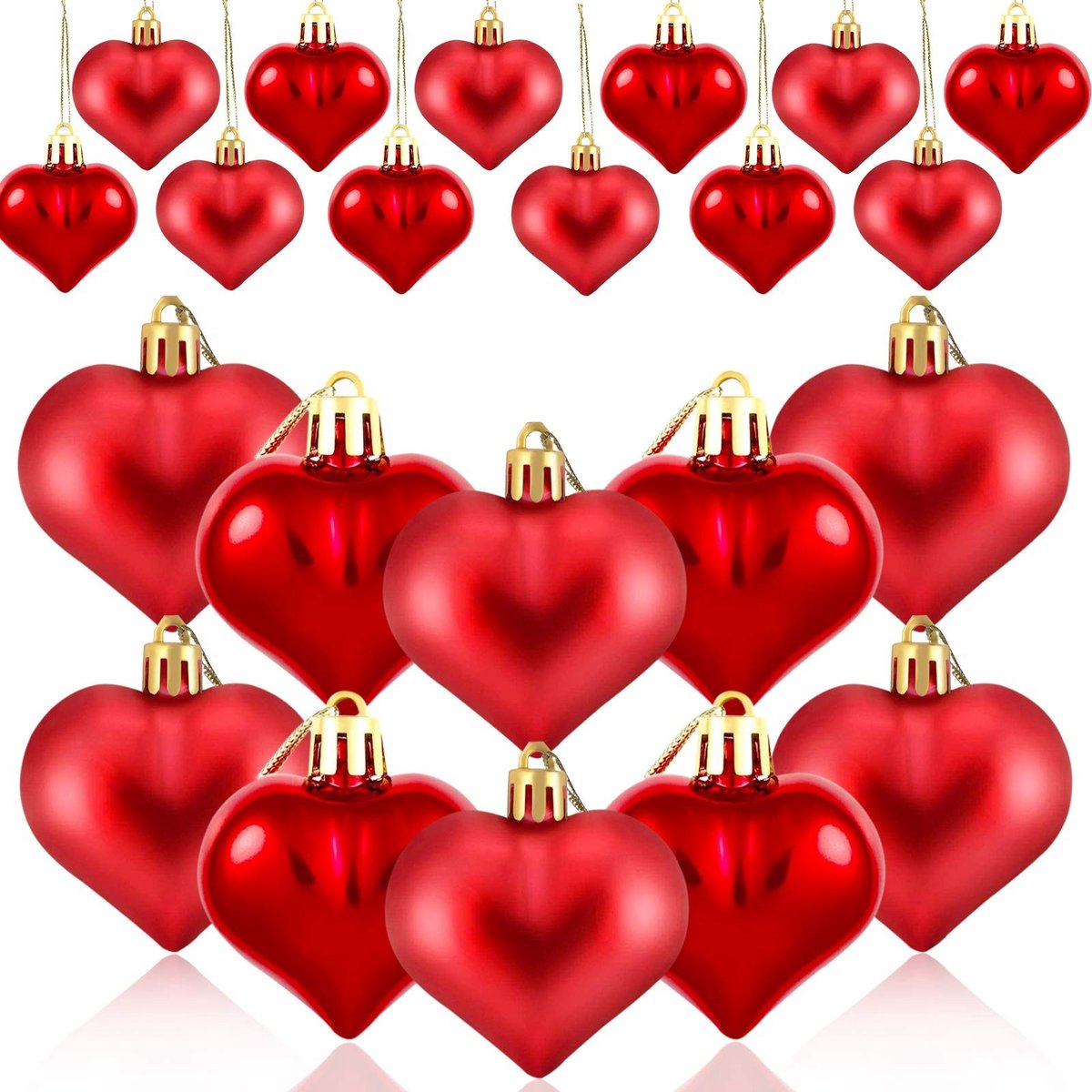 Vlemico - Hartvormige kerstballen - Valentijnsdag decoratie - Rood - Onbreekbare kerstballen - 24 stuks - Geschikt voor kinderen en volwassenen