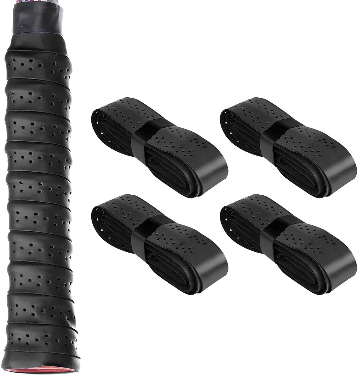 By shayne - Gripband - Antislip gripband - Ademend en huidvriendelijk - Zwart - Tennisracketband - Voor tennis badminton squash - 4 stuks