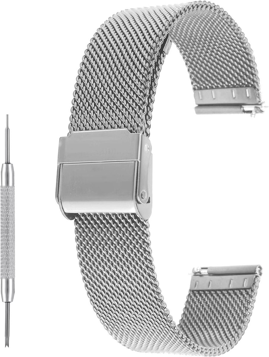 Verstelbare Milanese Mesh Horlogeband met Snelle Bevestiging, Rvs, 16mm 18mm 20mm, Geschikt voor Mannen en Vrouwen, Duurzaam en Comfortabel