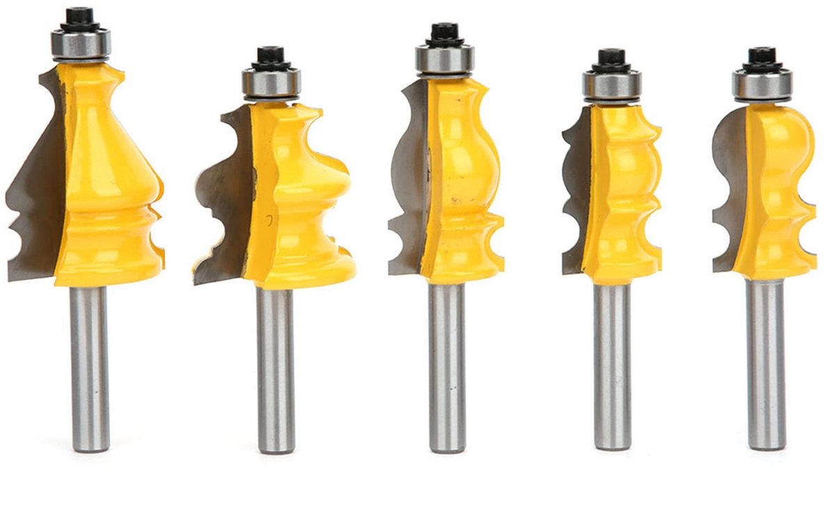 By shayne - Freesbitset - 8mm Schacht - Houtbewerking - 5 Stuks - YG6 Legering Snijkop - Voor Massief Hout - Koolstofstaal