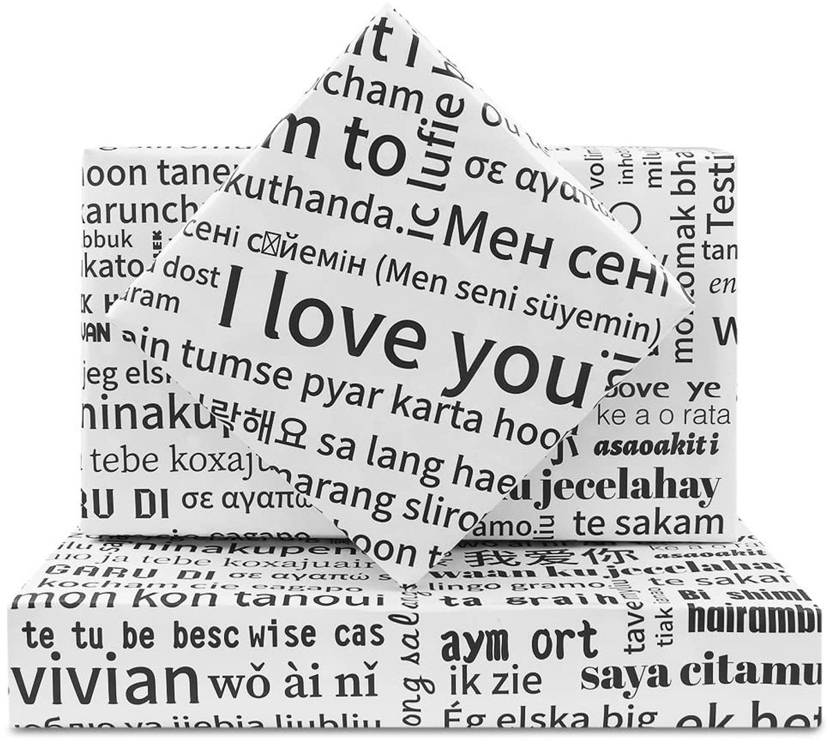Dailygoods - Romantische I Love You-zinnen - Cadeaupapier voor verjaardag - 4 gevouwen vellen 50 x 70 cm - Geschikt voor volwassenen en kinderen - Val