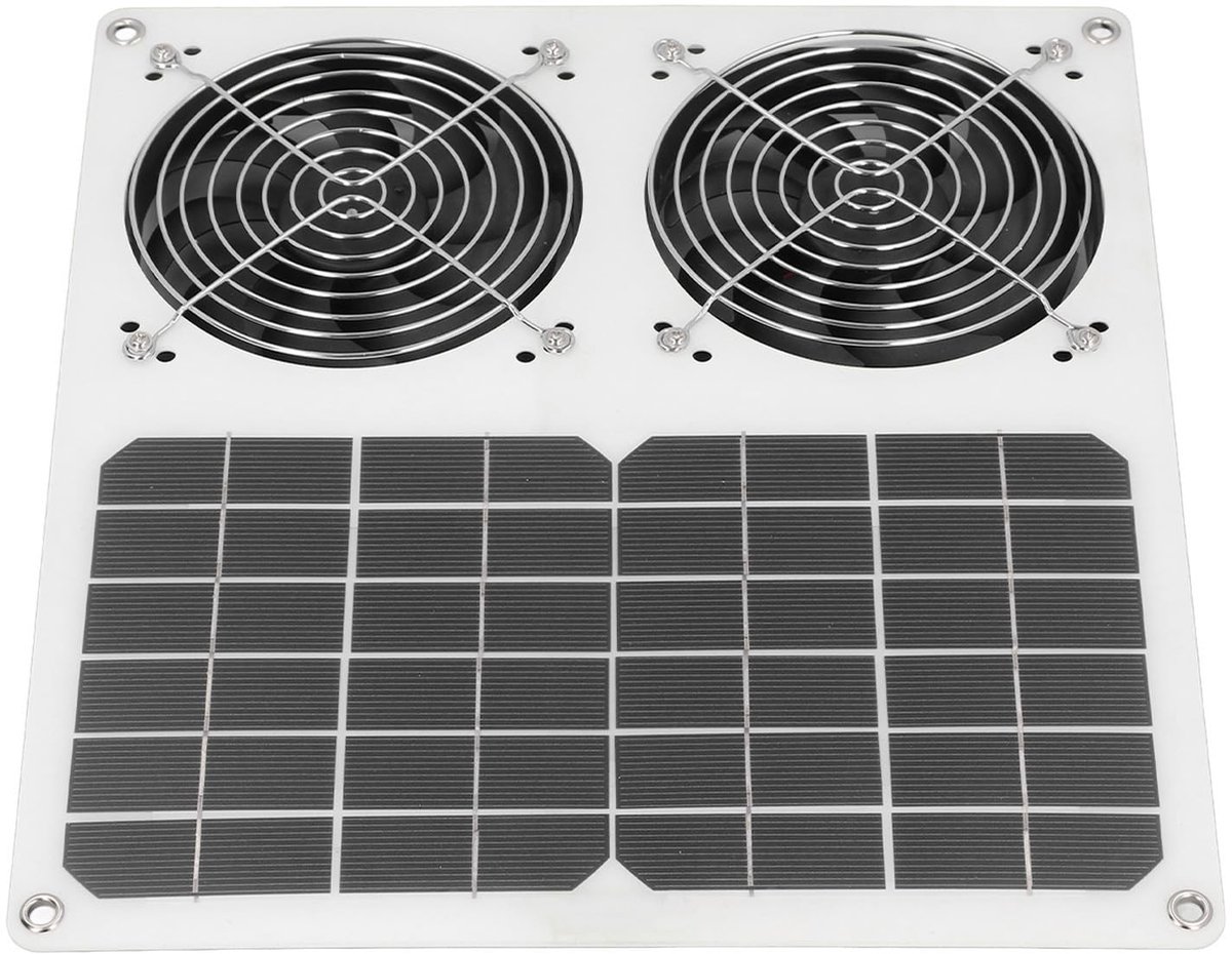 Dailygoods - Ventilator op zonne-energie - Dubbele ventilatorkit - Waterdicht en veilig - 100 W - Ideaal voor kippenhuis - Efficiënte afvoerventilator