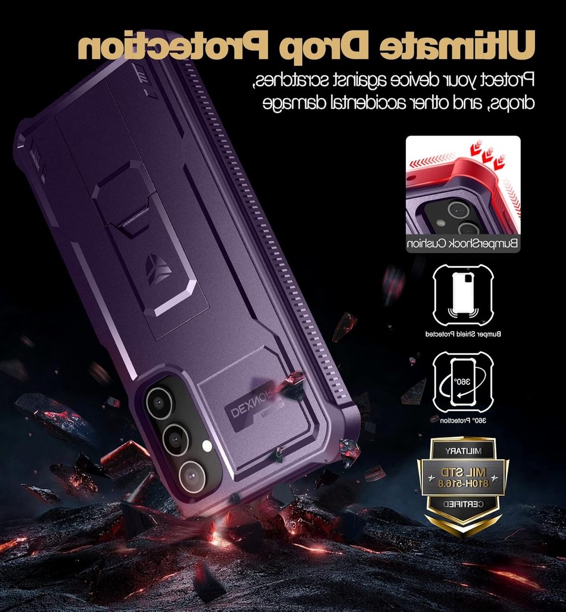 Schokbestendige Hoes voor Samsung Galaxy A54 5G met Kickstand en Dubbele Behuizing - Paarse Bescherming