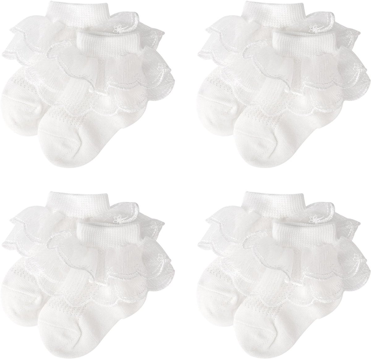 Dailygoods - Baby Kanten Strik Sokjes - Frilly Kanten Sokken - Perfect voor Feestjes - Meisjes Sokken - Newborn en Toddlers - Luxe Look en Comfort