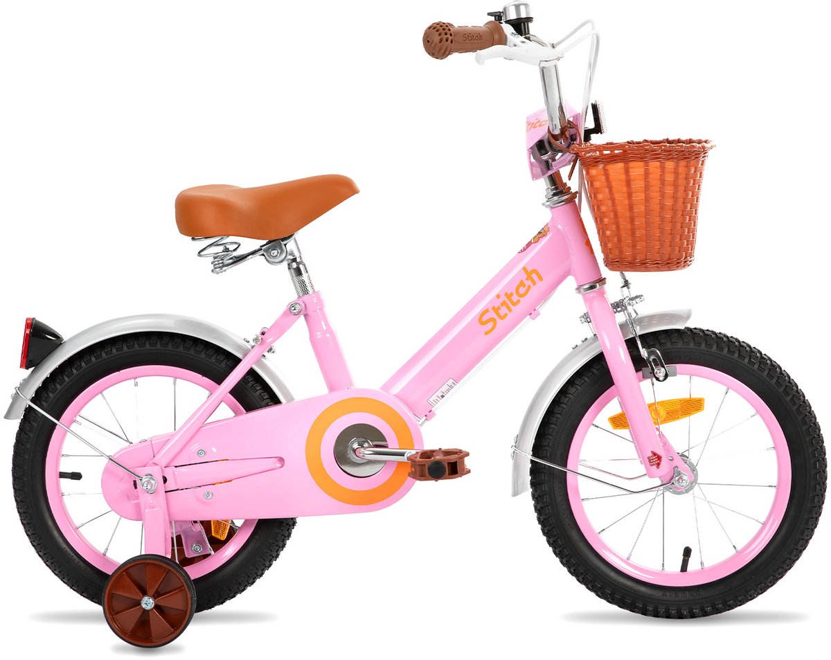JOYSTAR STITCH Retro Kinderfiets Meisjes 12 inch Met Mandje & Zijwieltjes 2 tot 4 Jaar