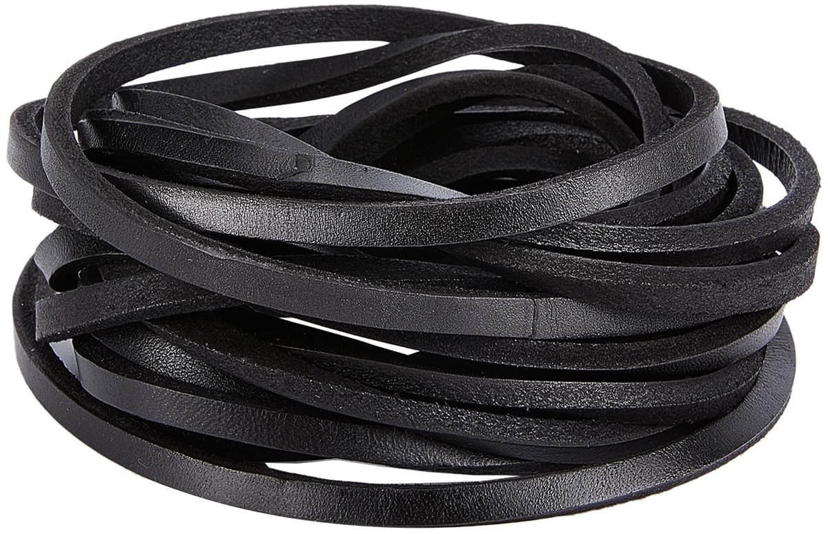 Elzusha - Plat Lederen Veter - Echt Leer - Zwart - DIY Knutselen - Sieraden Maken - Geschikt voor Halsband en Armband