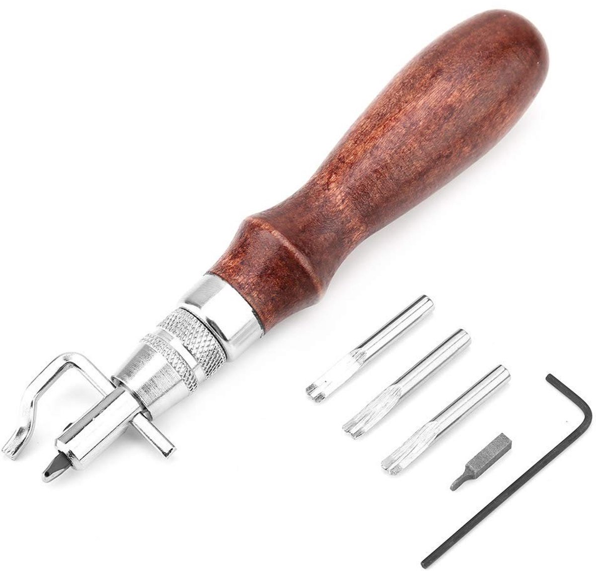Dailygoods - Leren Gereedschap - Multifunctionele Schaaf - Houten Handvat - Steekgrover - Handmatig gereedschap - Geschikt voor houtbewerking - 5-in-1