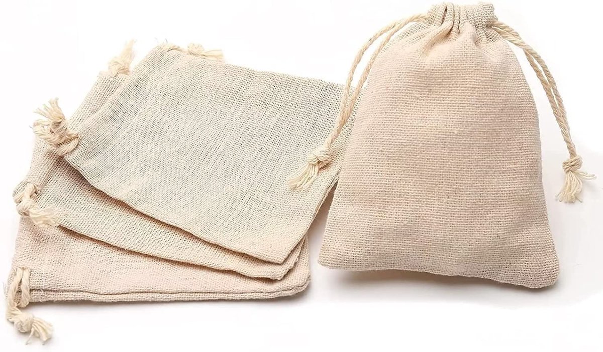 Elzusha - Katoenen Cadeauzakjes - 25 stuks - Kleine Zakjes met Trekkoord - 9 x 12 cm - Perfect voor Bruiloft en Feest - Herbruikbaar en Duurzaam