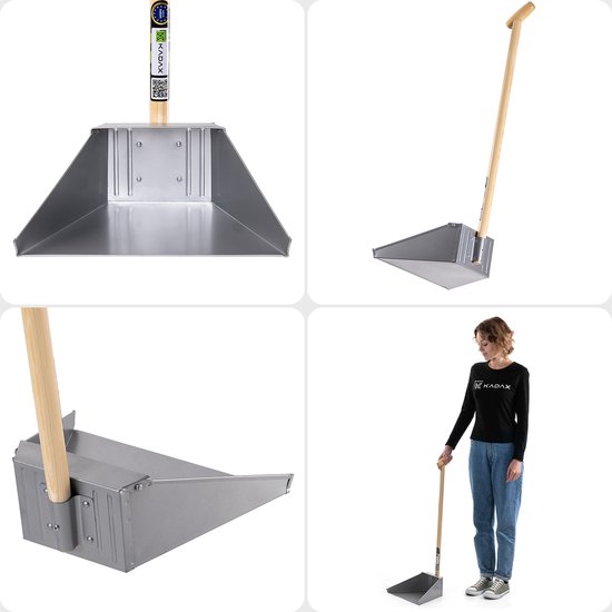 KADAX veegschop met lange steel, 34 x 86 cm, schep van verzinkt plaatstaal, grote veegschop met houten steel, metalen schep voor garage, werkplaats en tuin van KADAX — afbeelding 5