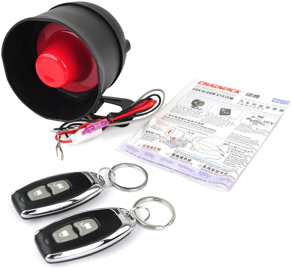 Dailygoods - Antidiefstalalarmsysteem - Autoveiligheid - Alarm met afstandsbedieningen - 12V - Veiligheidsbescherming - Voorkom diefstal - Geschikt vo