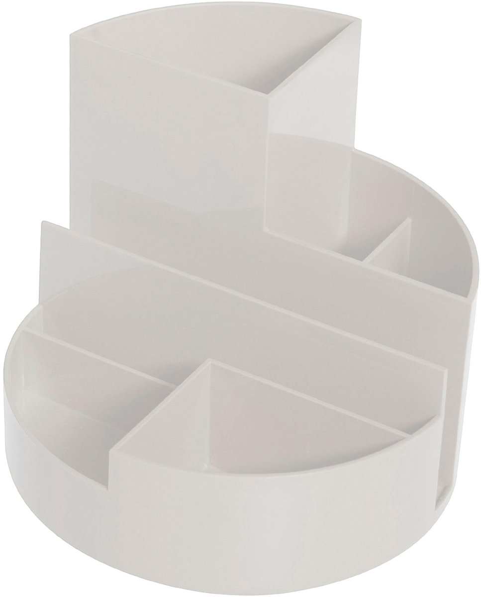 Livia home - Pennenkoker - Ronde Opbergdoos - 7 Vakken - Grijs - Kantooraccessoires - Praktische Organisatie - Geschikt voor School - 140x125 mm