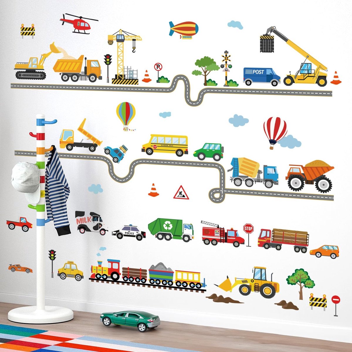 Smoakez - Auto Road Muurstickers - Transports Voertuigen - Muur Decoratie - Multicolor - Kids Slaapkamer - Speelkamer - Baby Kwekerij