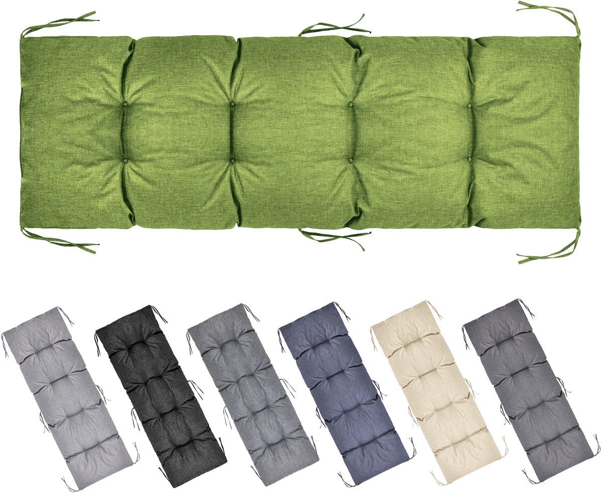 Garronda Bankkussen 160x50 cm – 10 cm dik – Waterafstotend & UV-bestendig – met Banden – Groen GD-AM-Bono