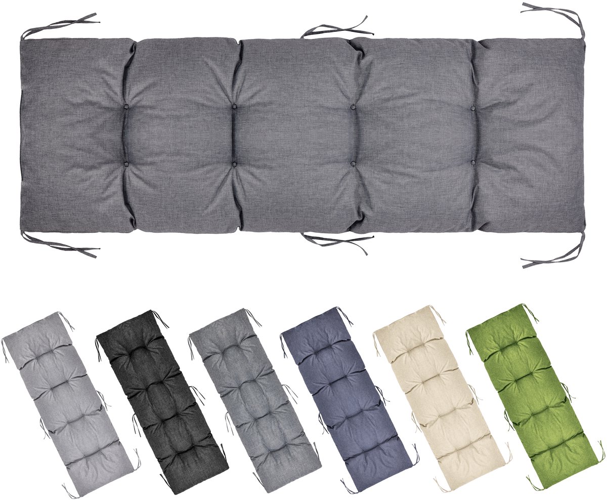 Garronda Bankkussen 160x50 cm – 10 cm dik – Waterafstotend & UV-bestendig – met Banden – Grafiet GD-AM-Bono