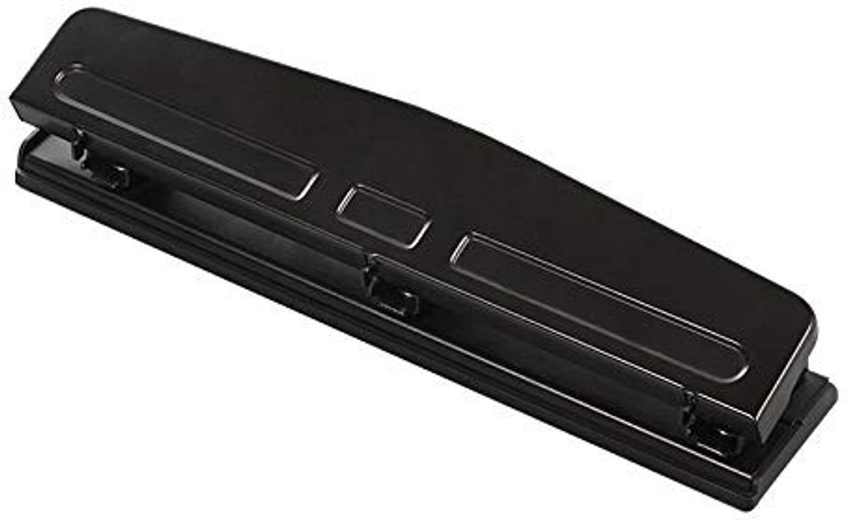 Dailygoods - Verminderde Inspanning Drie-Gaats Pons - Compacte Metalen Perforator - Zwart - Desktopefficientie - Voor Maximaal 12 Vellen - Ideaal Voor