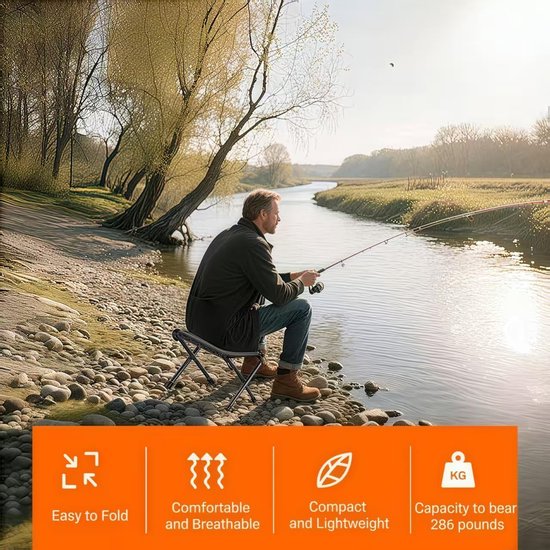 Lichte opvouwbare kruk 30 x 24 x 30 cm met draagvermogen 130 kg – Kleine draagbare opvouwbare kruk voor kamperen, wandelen, vissen, picknick en reizen — afbeelding 2