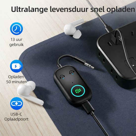 Bluetooth 5.3 AUX Adapter - 3.5mm Audio Ontvanger & Zender - Voor Auto, TV, PC, Koptelefoon - 2 Apparaten Verbinden - 13U Batterijduur van Merkloos — afbeelding 5