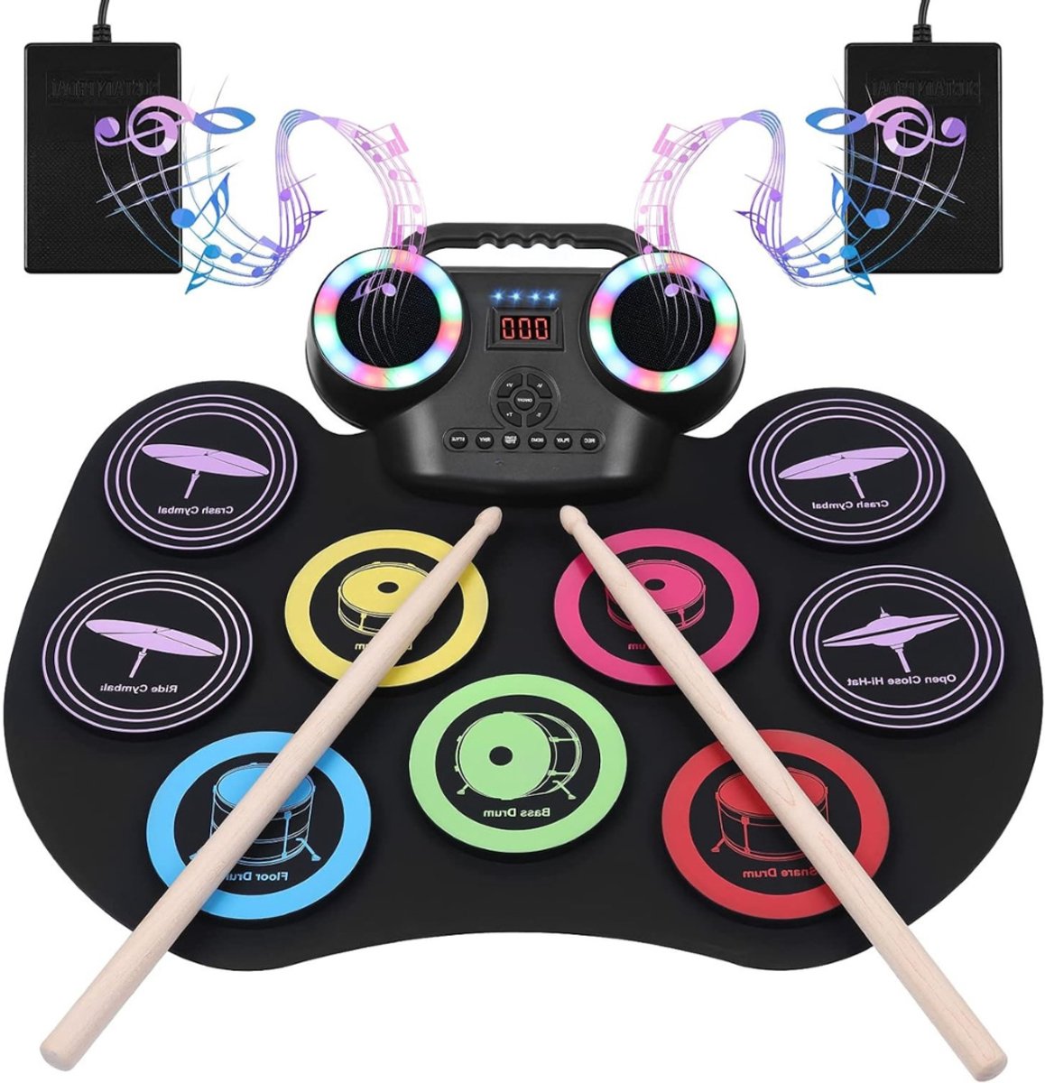 VIN® Elektrisch Drumstel met Drumstokken - Drumstel voor Kinderen of Volwassenen - Drumstel Elektronisch – Met 7 Digitale Drumpad - Met Hoofdtelefoonaansluiting – Zwart