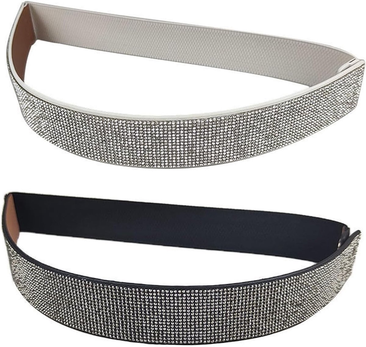 Verstelbare Damesriemen met Strass, Kunststof Legering Tailleband, Kristallen Riem in Zwart en Zilver, One Size, Modieuze Accessoires voor Elke Outfit