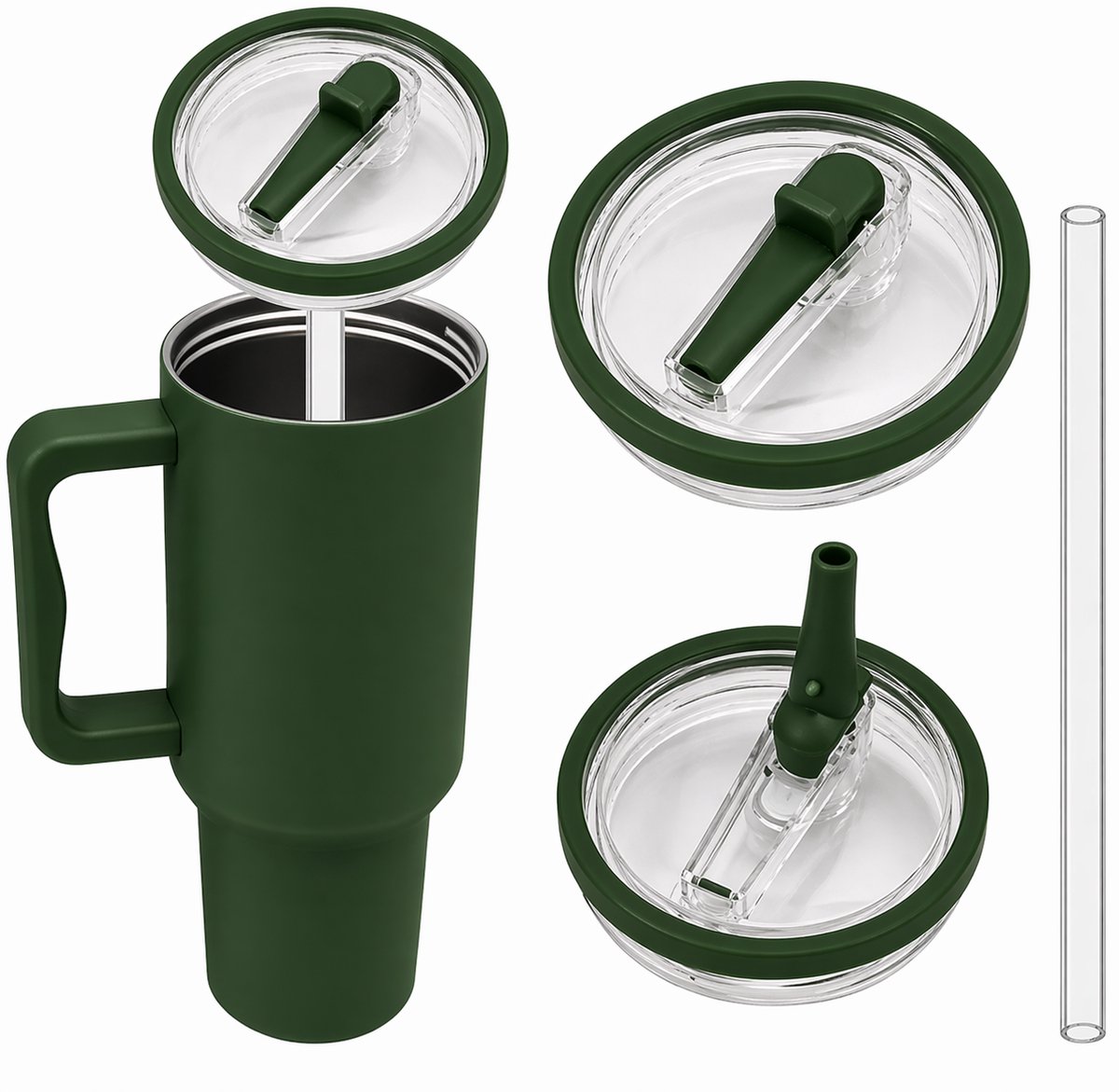Vervangend Rietjesdeksel voor Stanley - type Quencher H2.0 FlowState Tumbler 1,18L – Lekvrij Flip-Straw Deksel – Herbruikbaar Accessoire Drinkbeker in Donkergroen