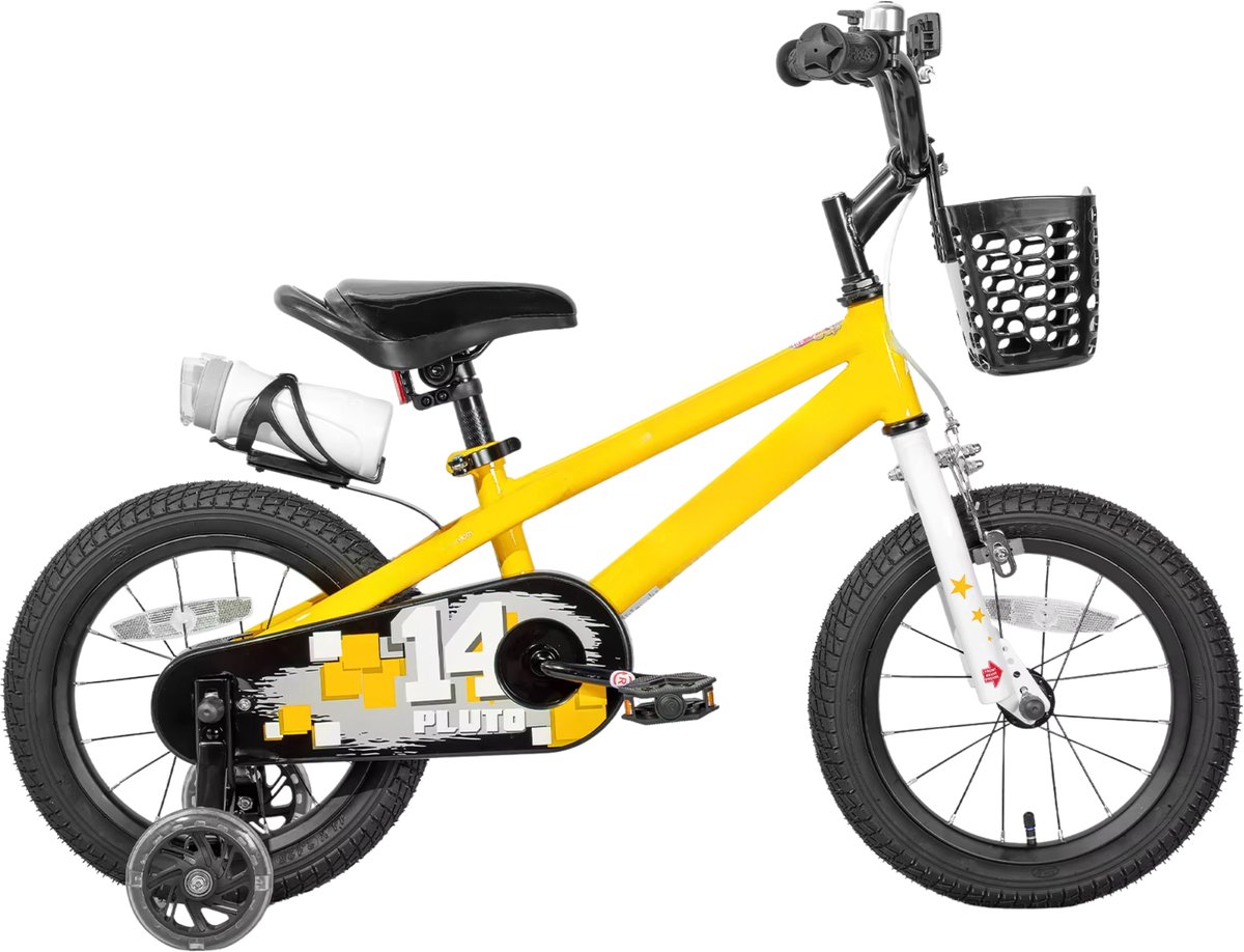 Happiq Kinderfiets – Voor kinderen van 3-12 jaar – Met oplichtende zijwieltjes – Oranje 36 cm