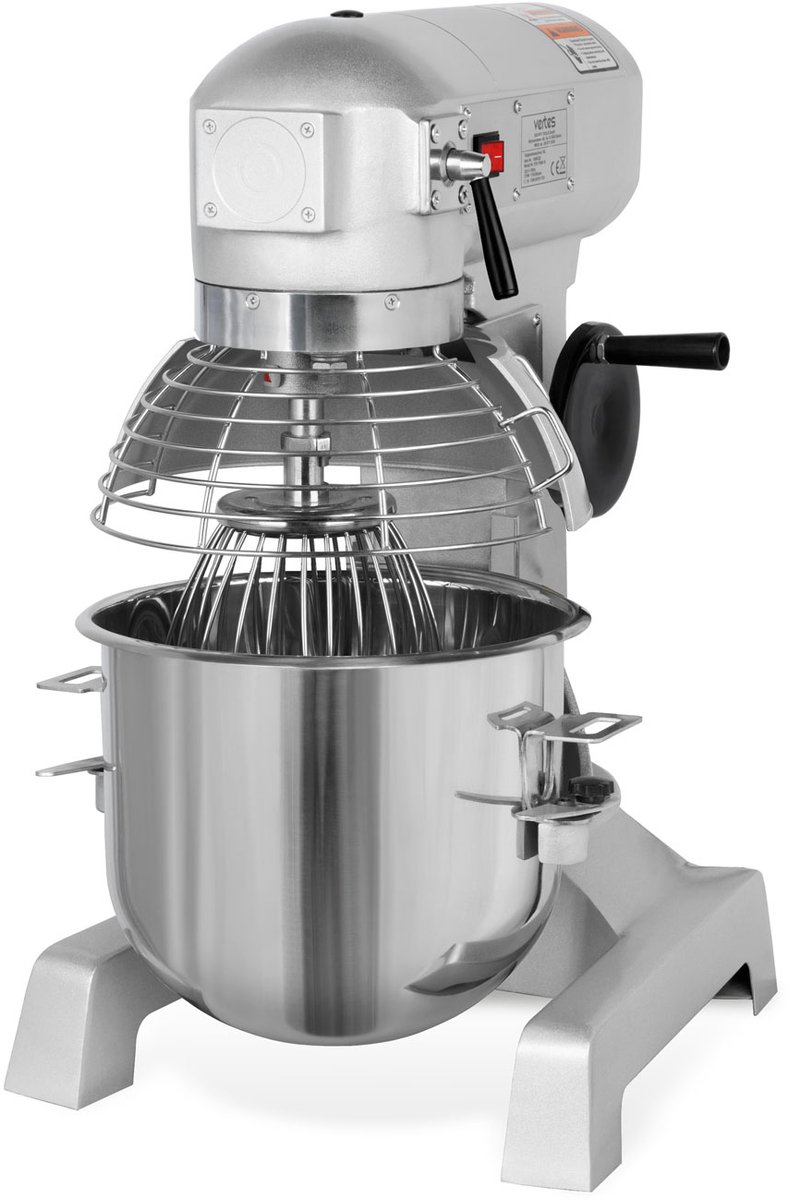 VERTES Professionele deegkneder, deegmachine met planetaire mengarm, inhoud 20 l, roerkom van roestvrij staal, roerblad, deeghaken en garde, 3 snelheden: 110, 200 en 420 rpm