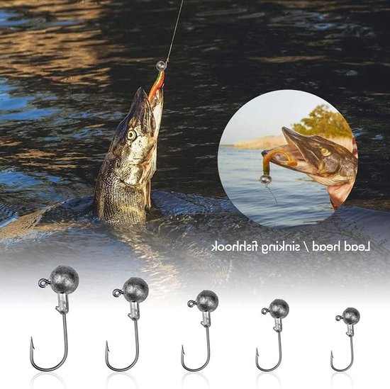 Dailygoods - 45 Stuks Fishing Offset-Haken Set,Vishaken Assortiment Lood-kop-Vishaak Set Met Verschillende Maten Jighaken met Ronde Jighead 2g 3.5g 5g 7g 10g van Dailygoods — afbeelding 3