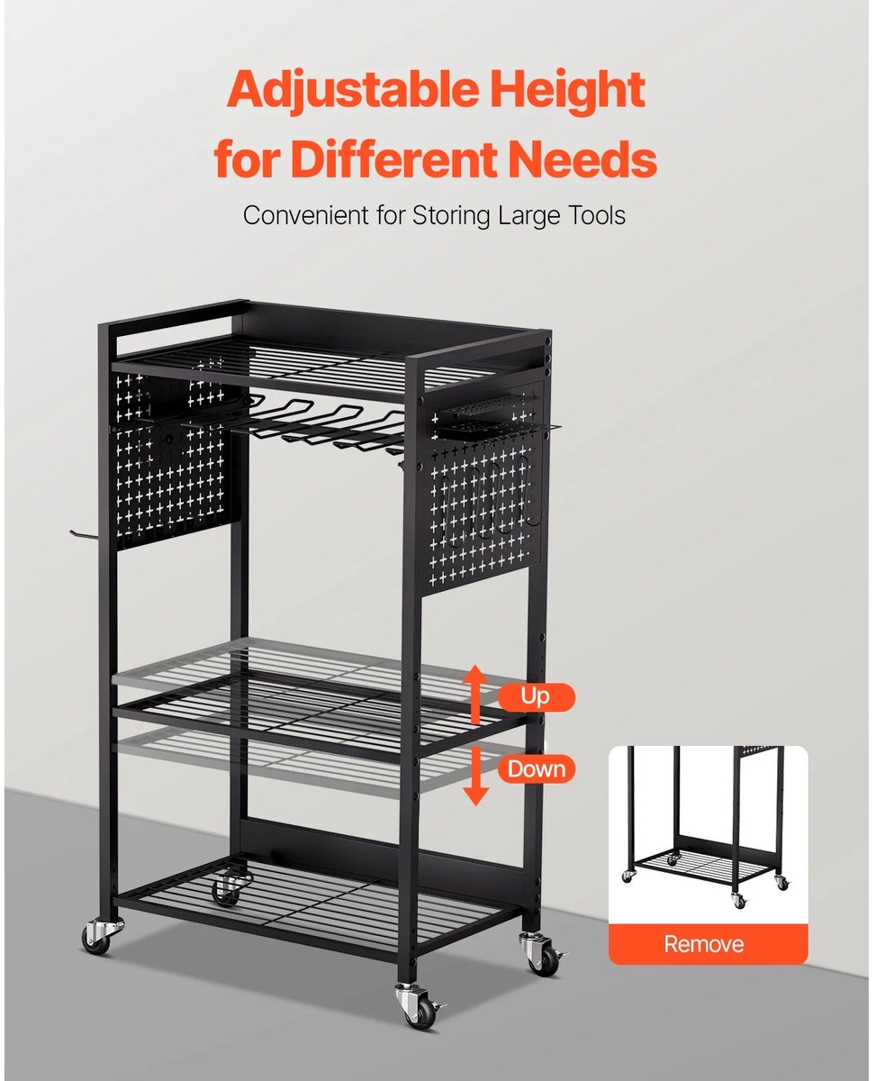 Stervia Gereedschapsorganizer - Gereedschapswagen - Werkplaatswagen - Gereedschapskar - 3 Laags - Zwart - 56 x 35 x 97 cm