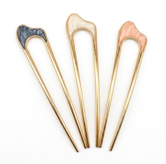 Épingle à cheveux dorée en forme de U, set d'épingles à cheveux avec finition colorée, accessoire pour cheveux femme, style français, design minimaliste pour chignons