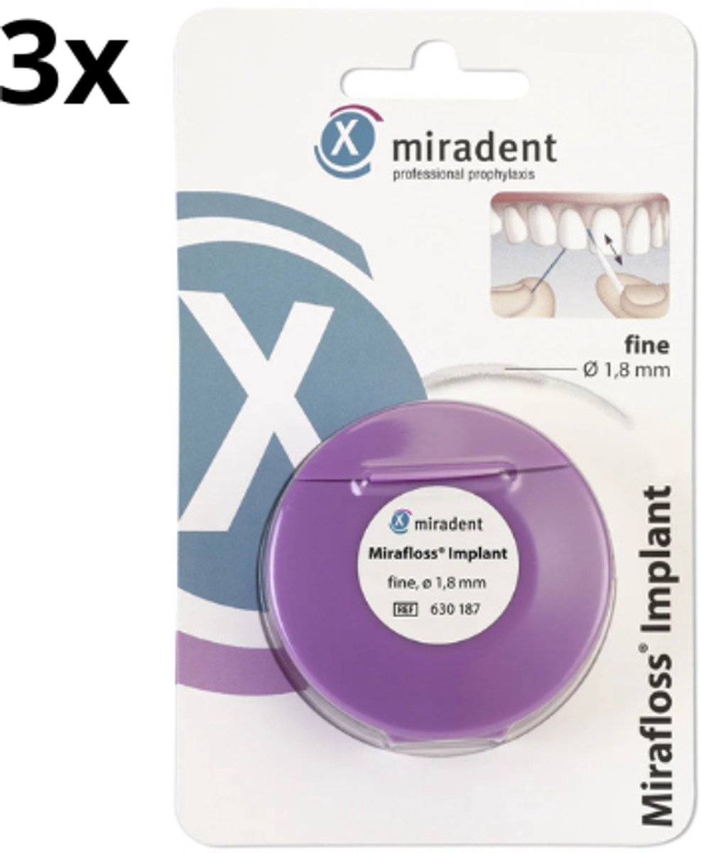 3 x Miradent Flosdraad Mirafloss Implant Fijn - 45 x 15 cm