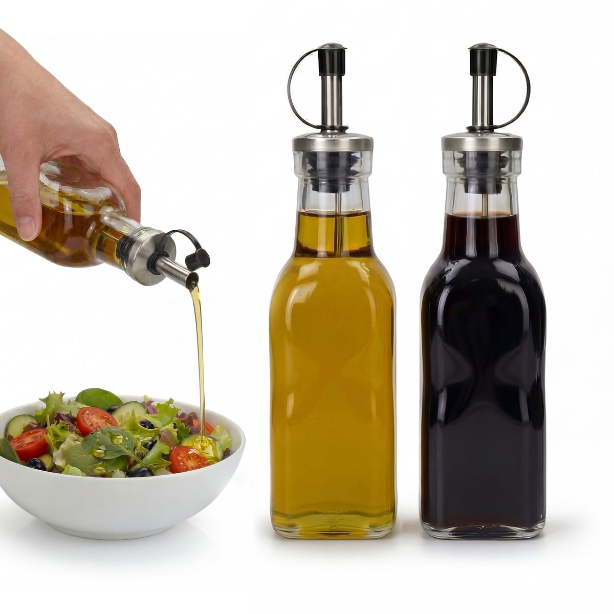 Glazen Olie- & Azijnstellen - 2x 200ml Olieflessen met Schenktuit - Azijn en Olieset duo - Oliefles Navulbaar - Dispenser voor Dressings - Olie en Azijnfles - Olie & Azijn Set van Glas - Olijfolie Flesje - Oil and Vinegar Geschenkpakket - Löwenthal