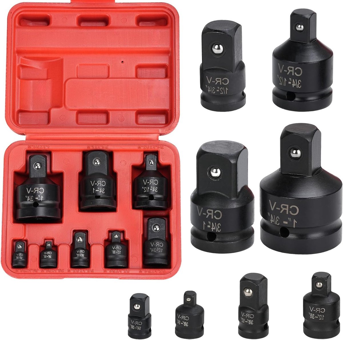 Orivio - 8 stuks dopsleuteladapters voor auto's en motoren met verschillende formaten.