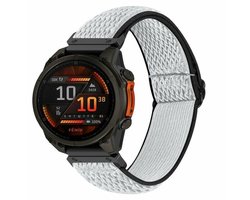By Qubix - Geschikt voor Garmin bandje - 20mm Quickfit - Elastische Solo Loop nylon bandje - Wit met zwart - Geschikt voor Garmin Fenix 7s/6s/5s / Instinct 2s / Epix Pro Gen 2 (42mm)
