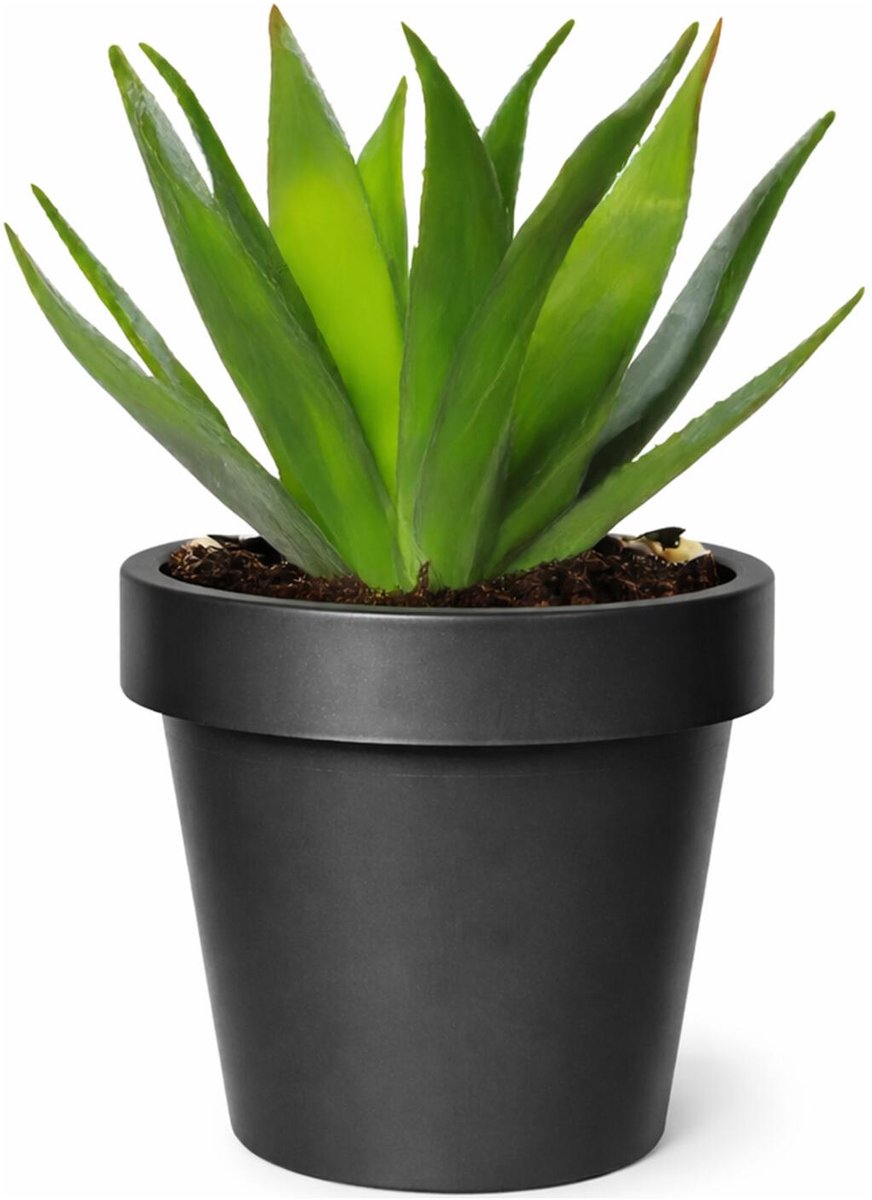 Mega Collections Plantenpot/bloempot - kunststof - zwart - buiten - D25 x H22 cm