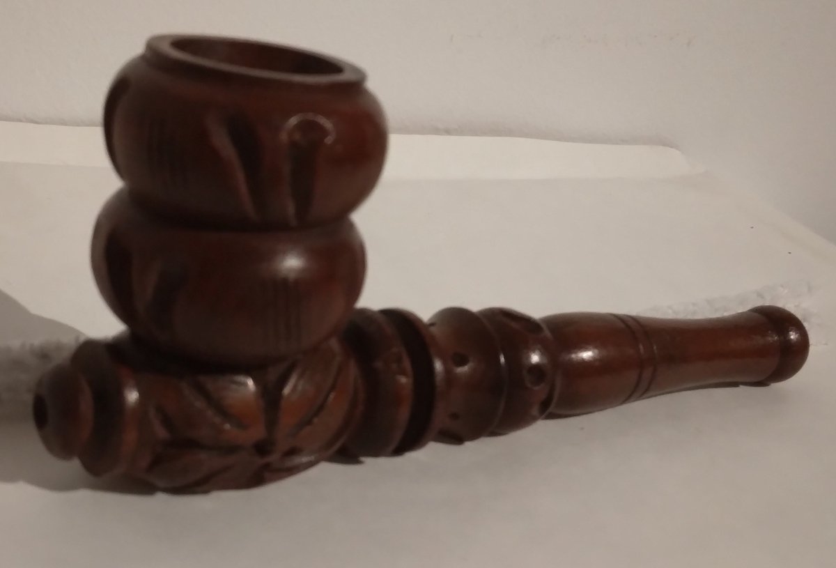 Houten Pijp Two Bubble Bowls Stripe Carved Brown decorative decoratieve Culture wooden Pipe 11.5 cm