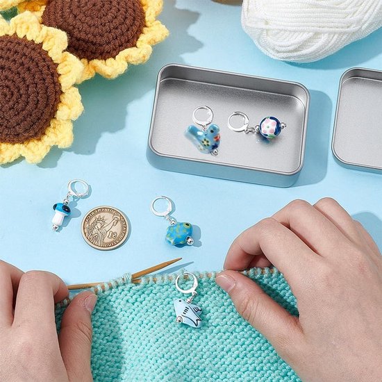5 Stuks Porseleinen Steekmarkeerders in Blauw, Lockable Haak- en Breiaccessoires voor Quilten en Sieradenmaken van Merkloos — afbeelding 2