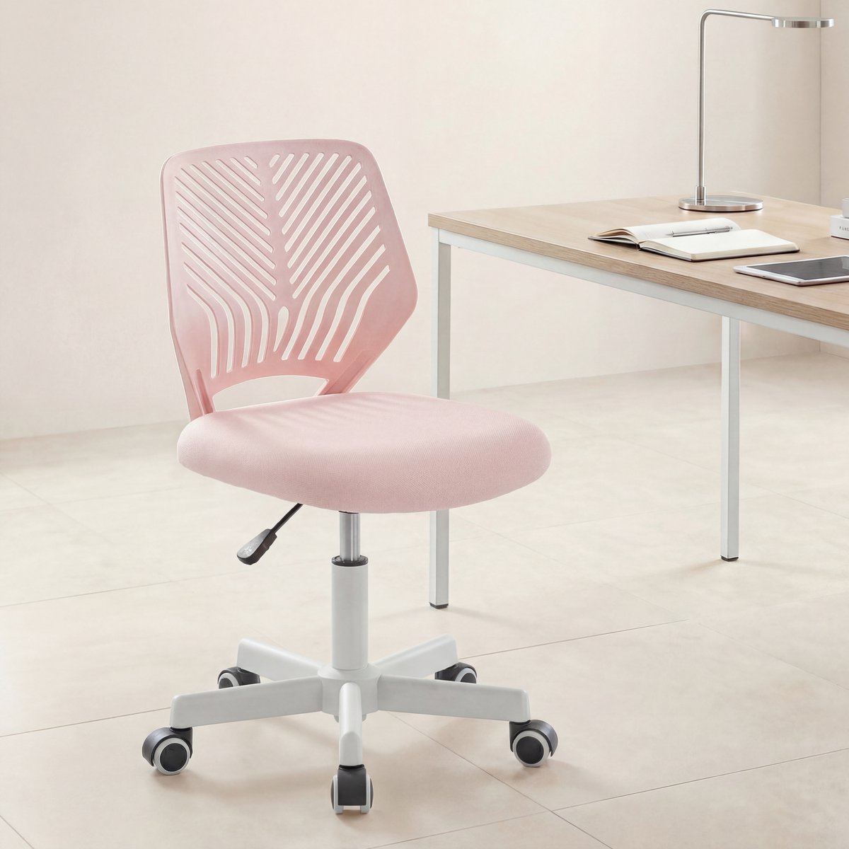Ergonomische Bureaustoel Bureaustoelen voor Volwassenen Office Chair - Met zwenkwielen en in hoogte verstelbaar - Computer Stoel - Roze