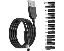 Universale USB naar DC Plug Oplaadkabel van 1.5 Meter met 13 Verwisselbare Stekkers voor Philips Hue, Camera's en LED Strips