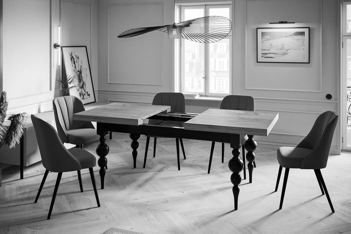Uitschuifbare Eettafel 120–160 cm x 80 cm – Rechthoekige Witte Eetkamertafel Lena met Houten Poten, Moderne Ruimtebesparende Keukentafel voor 4-6 Personen – Laura