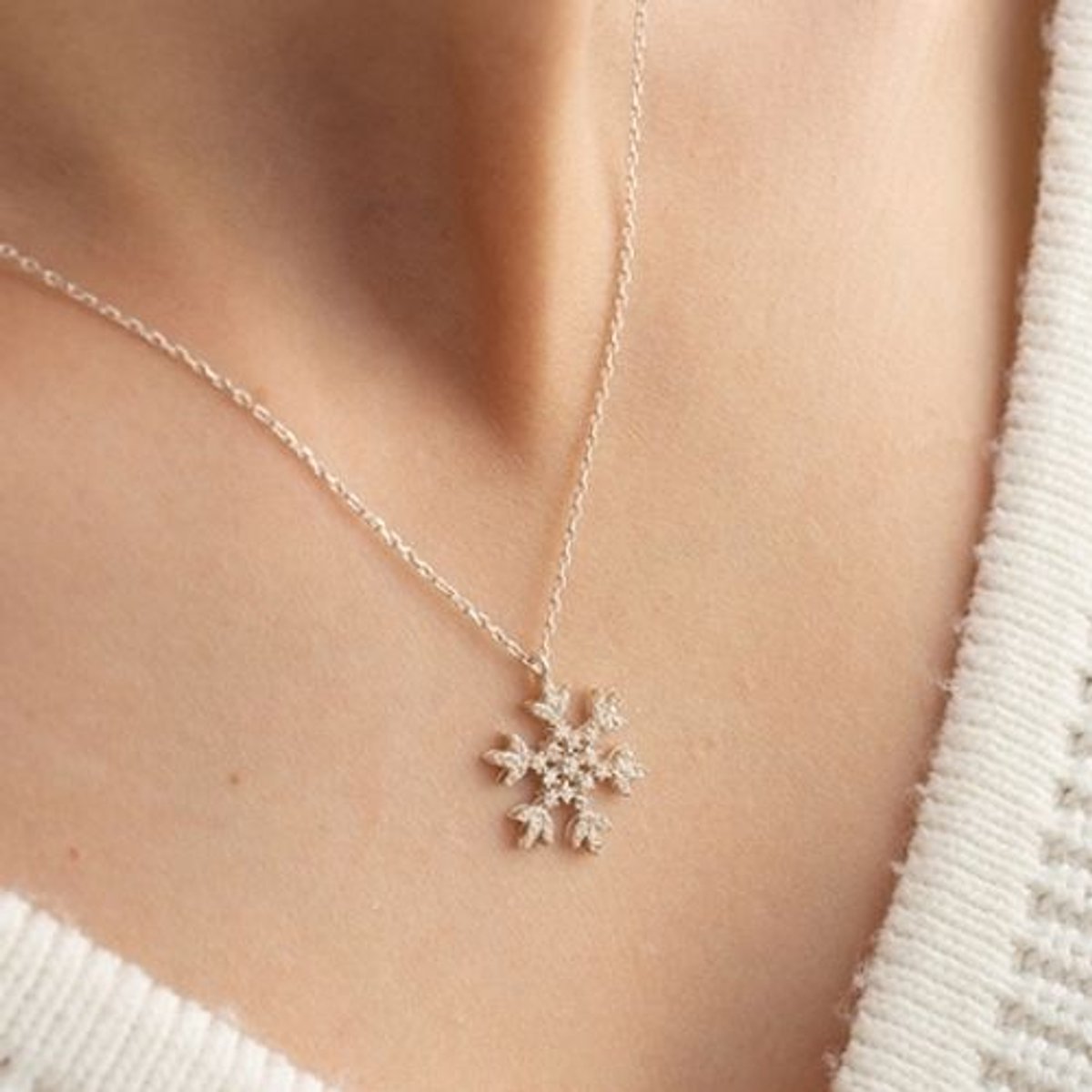 Moederdag Cadeau | 925 Sterling Zilveren Sneeuwvlok Ketting met Fijne Kristallen Sneeuwhanger Kerstsieraad_Roségoudkleur_45 cm Ketting | voor de Liefste Mama