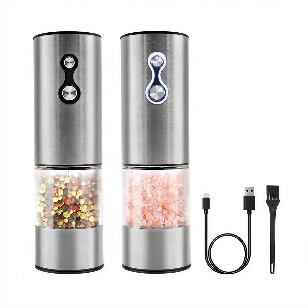Elektrische Peper en Zoutmolen Set – 2 Stuks – LED Verlichting – 7 standen – 85ml – Verstelbare Maalgraad – Oplaadbaar via USB-C