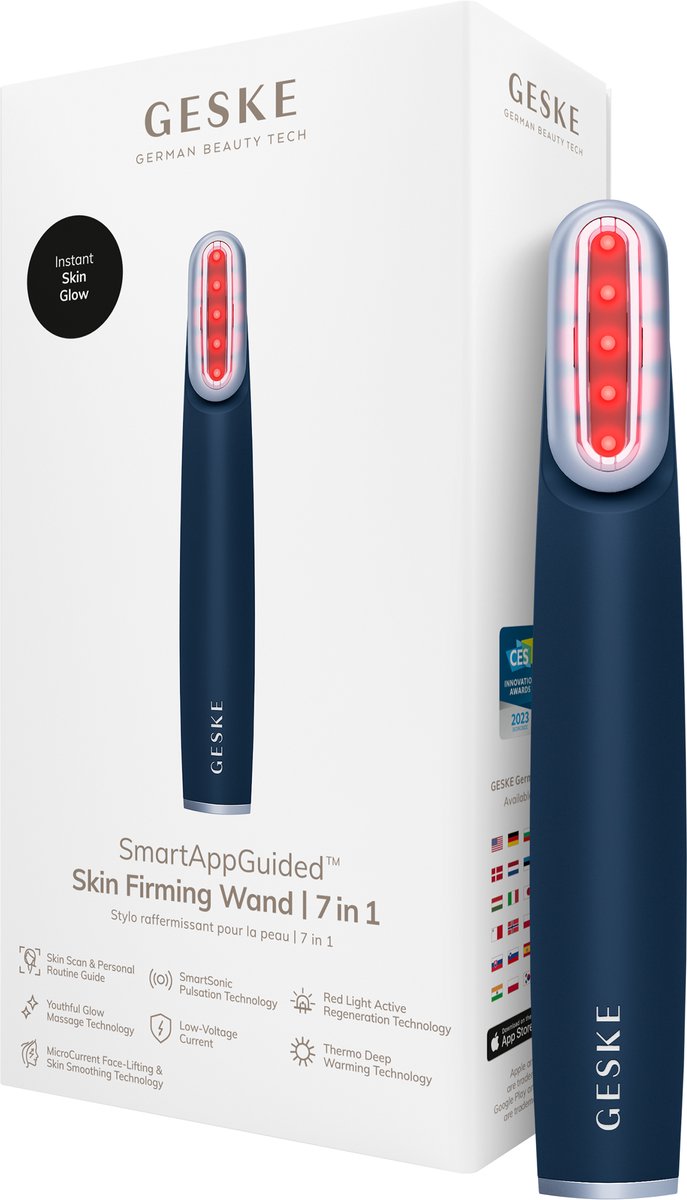 GESKE Skin Firming Wand | 7 in 1 | Anti-aging | MicroCurrent Facelift | Huidverzorgingstool | Rimpels verwijderen | Gezichtsversteviger | Rode ledtechnologie | Draaibare kop