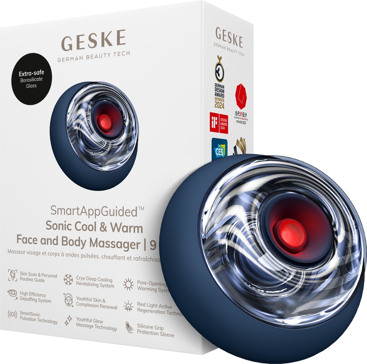 GESKE SmartAppGuided™ Sonic Cool & Warm Face & Body Massager | 9 in 1 | Massageapparaat | Gezicht & Lichaam | Batterijloos koelen en warmen | Verstevigt en ontspant | Met SmartSonic-pulsatie