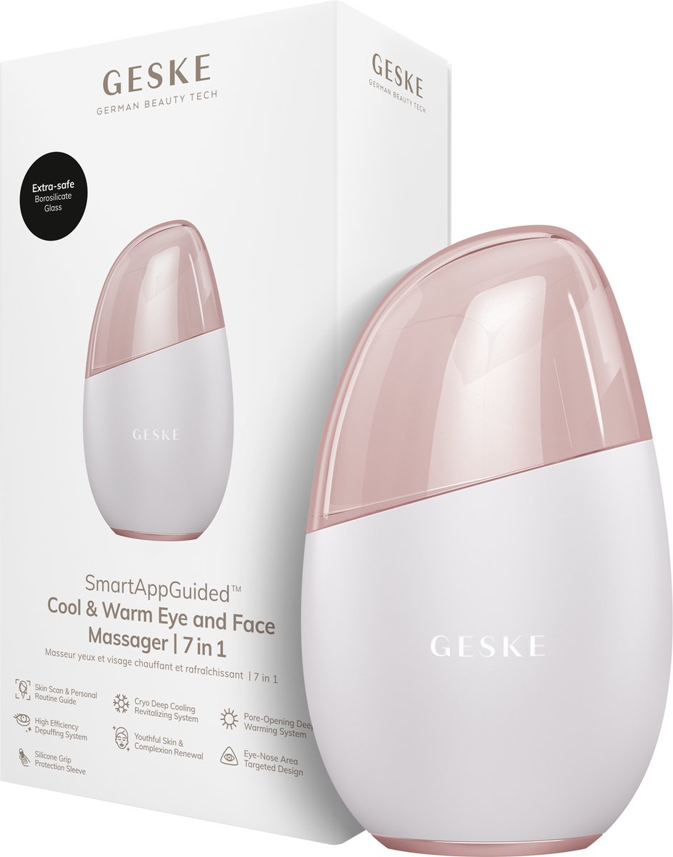 GESKE SmartAppGuided™ Cool & Warm Eye & Face Massager | 7 in 1 | Multi-stimulator | Gezicht & nek | Batterijloos koelen en warmen | Verstevigt en ontspant | Eye-Nose Area Targeted Design