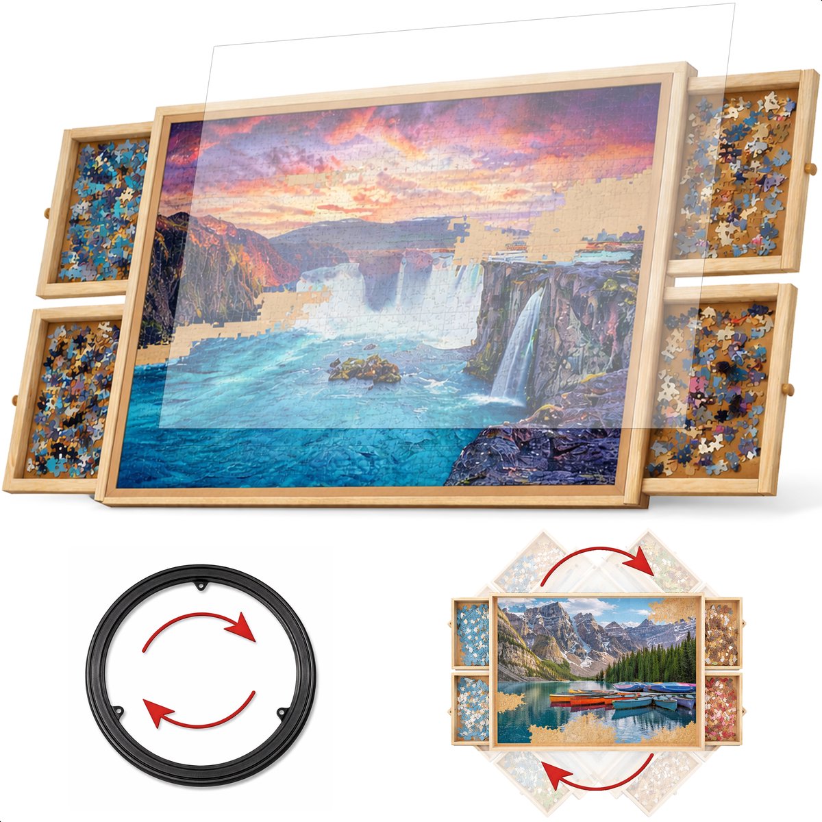 Bol.com Draaibare Puzzeltafel met opbergsysteem - 4 lades - Voor 1000 stukjes - Puzzelplaat - Puzzel - Bord - Plank - Map - Mat ... aanbieding