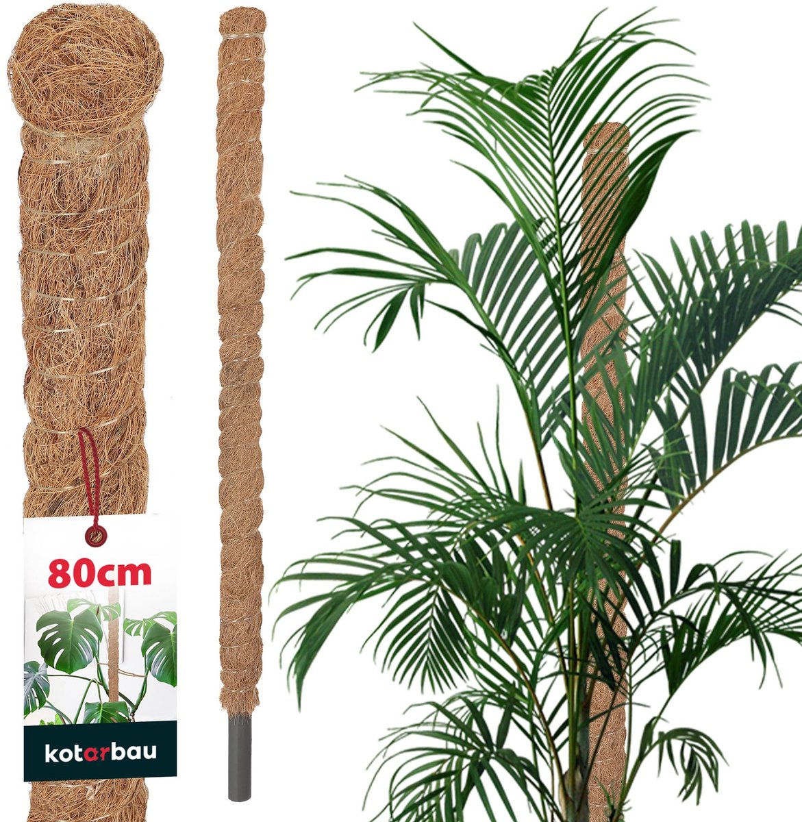 KOTARBAU® Kokosstok, Plantenstok, ⌀ 2,5 x 80 cm, Kokosstaaf, Klimhulp Monstera, Bruin, Kokosvezel, Klimhulp, Plantenstaaf, Kokosstok voor Monstera, Kokosstaaf voor Klimplanten
